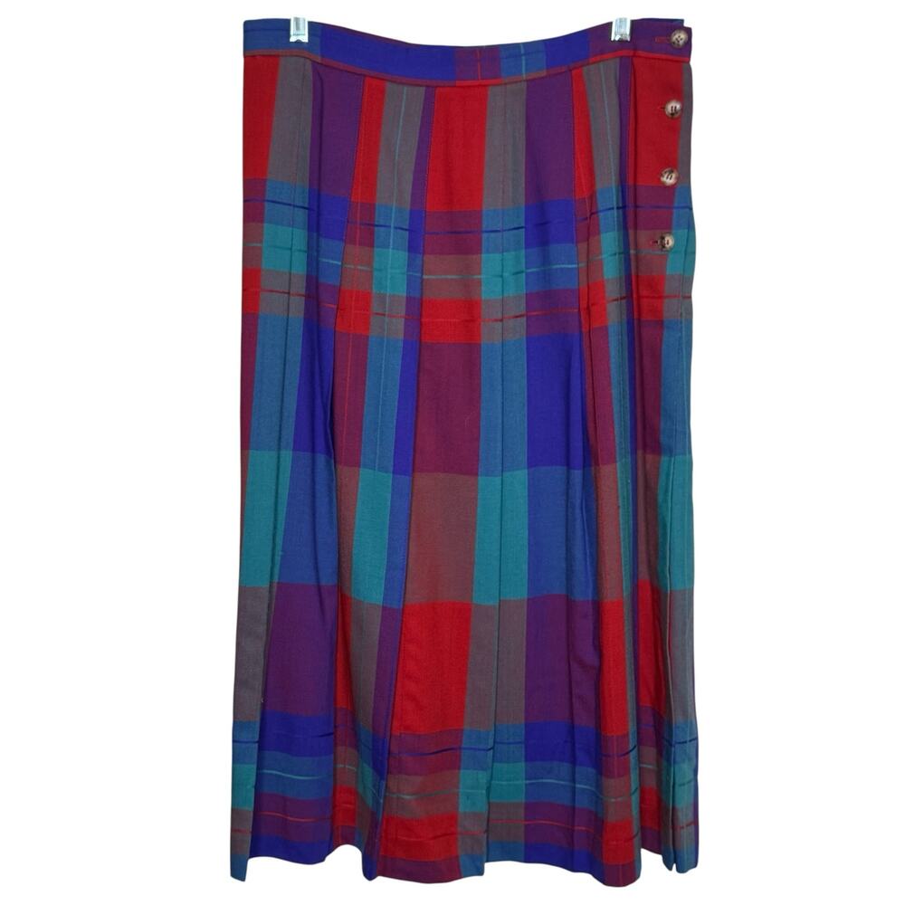 David Brooks 100% Pure Wool Made in USA Size 16 Side Buttons Pleated Skirt